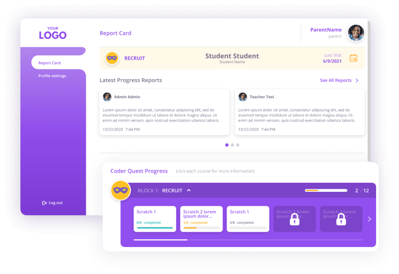 Frame with student progress report screen.